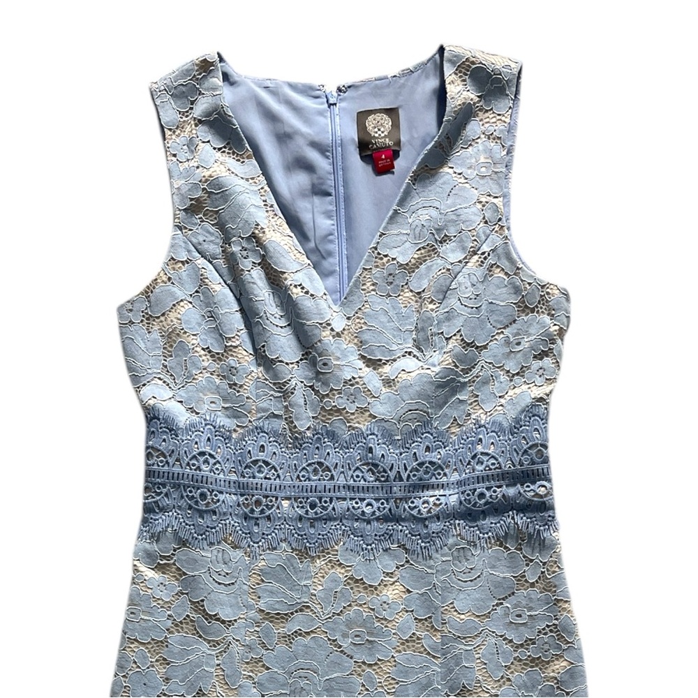 Vince Camuto Lace Mini Dress in Blue and Cream - Picture 5 of 9